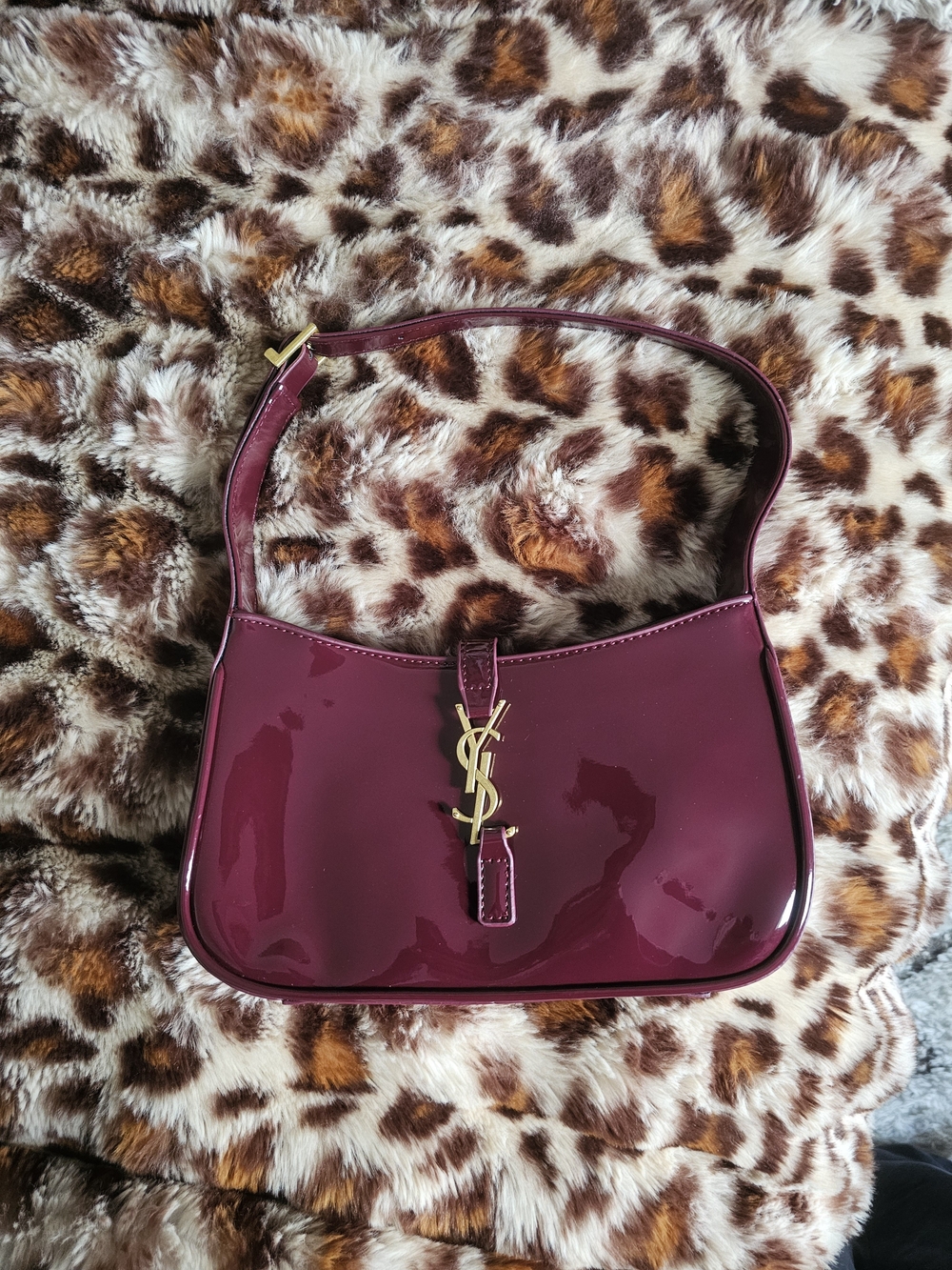 Yves Saint Laurent Burgundy Patent Leather Shoulder Bag with Gold YSL Hardware
